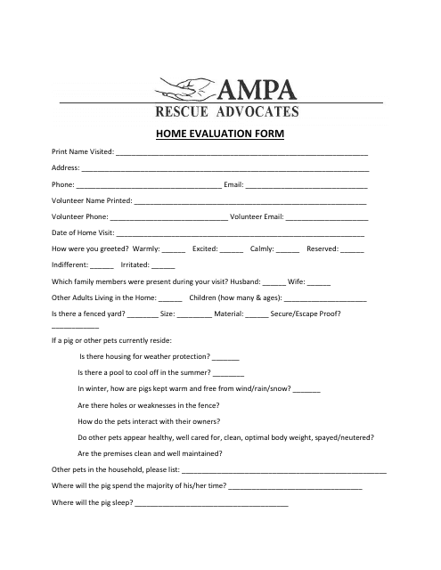 Home Evaluation Form - Ampa Rescue Advocates Download Pdf