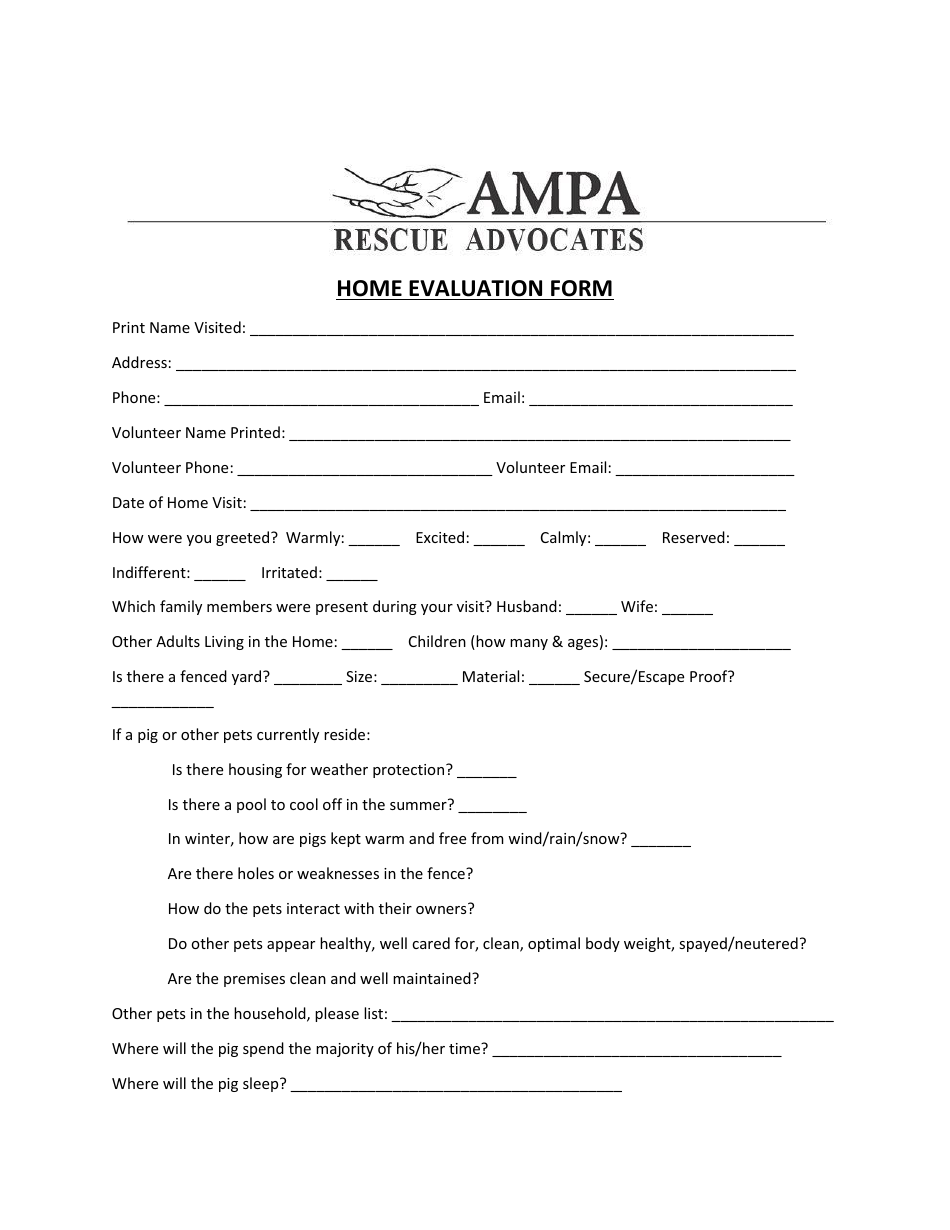 Home Evaluation Form - Ampa Rescue Advocates Download Printable PDF |  Templateroller