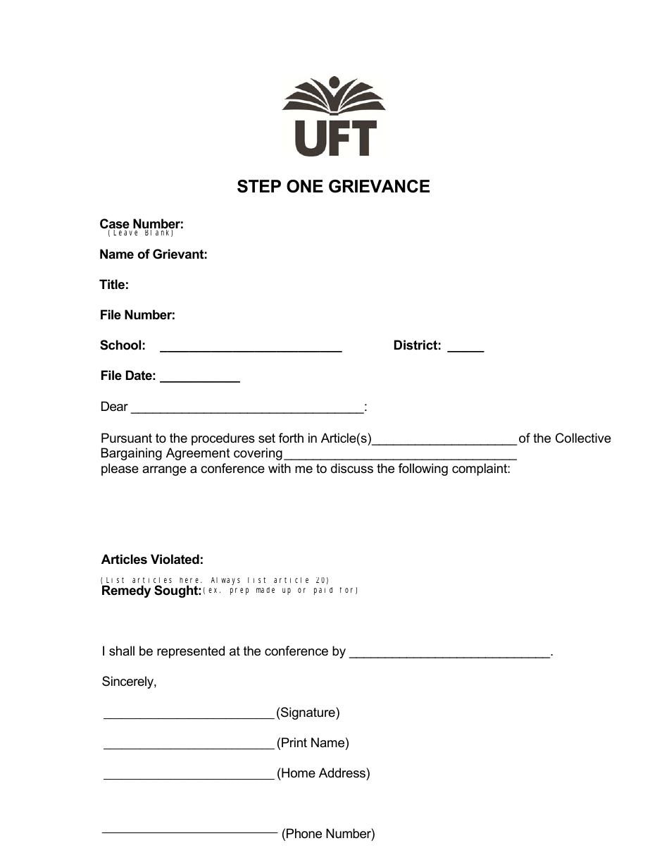 Step One Grievance Form - Uft Solidarity, Page 1