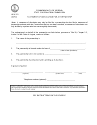 Document preview: Form UPA-121 Statement of Dissolution for a Partnership - Virginia