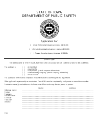 Form PD1 Application for Bail Enforcement Agency License/Private Investigative Agency License/Private Security Agency License - Iowa