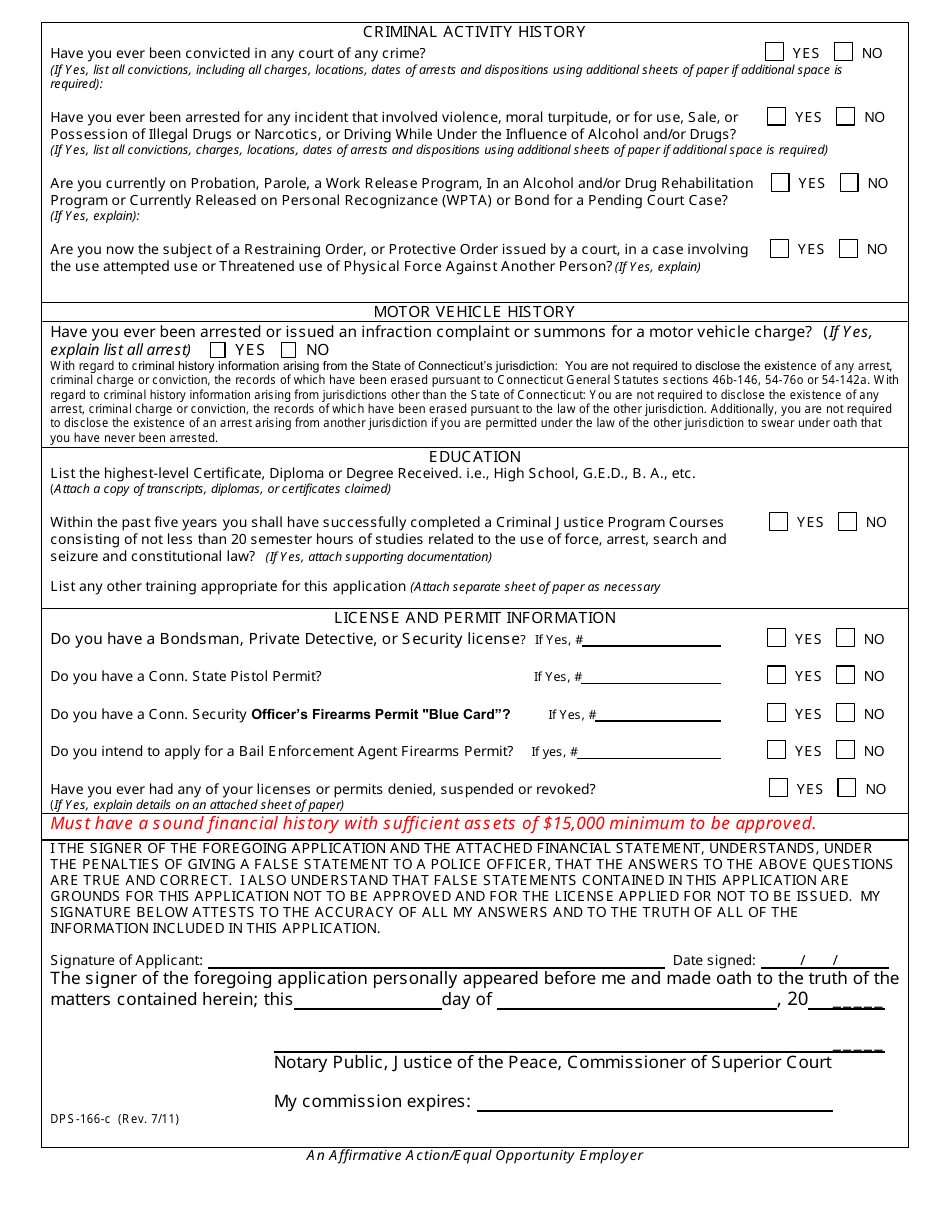 Form DPS-166-C Application for License as Professional Bondsman - Connecticut, Page 2