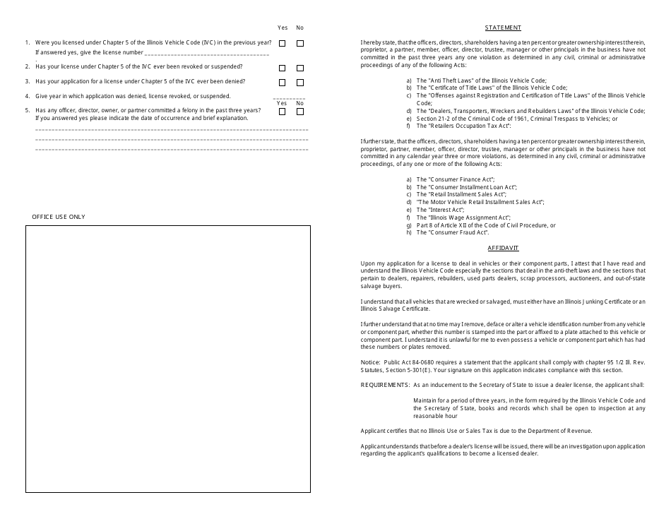 Form RT DS-50 Out-of-State Salvage Vehicle Buyer Application - Illinois, Page 2