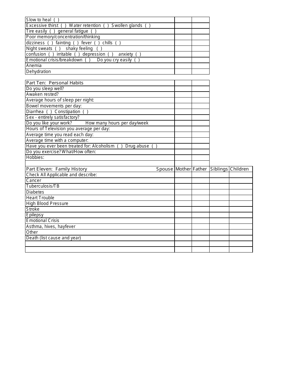 Comprehensive Intake Form - the Applied Kinesiology Center, Page 4