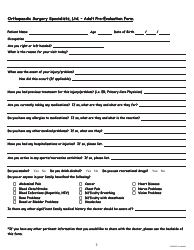 Document preview: Adult Pre-evaluation Form - Orthopaedic Surgery Specialists, Ltd