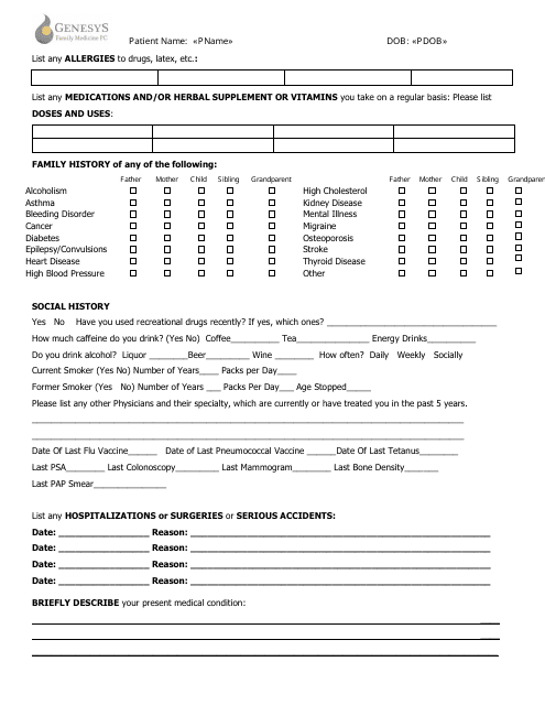 Patient Intake Form - Genesys