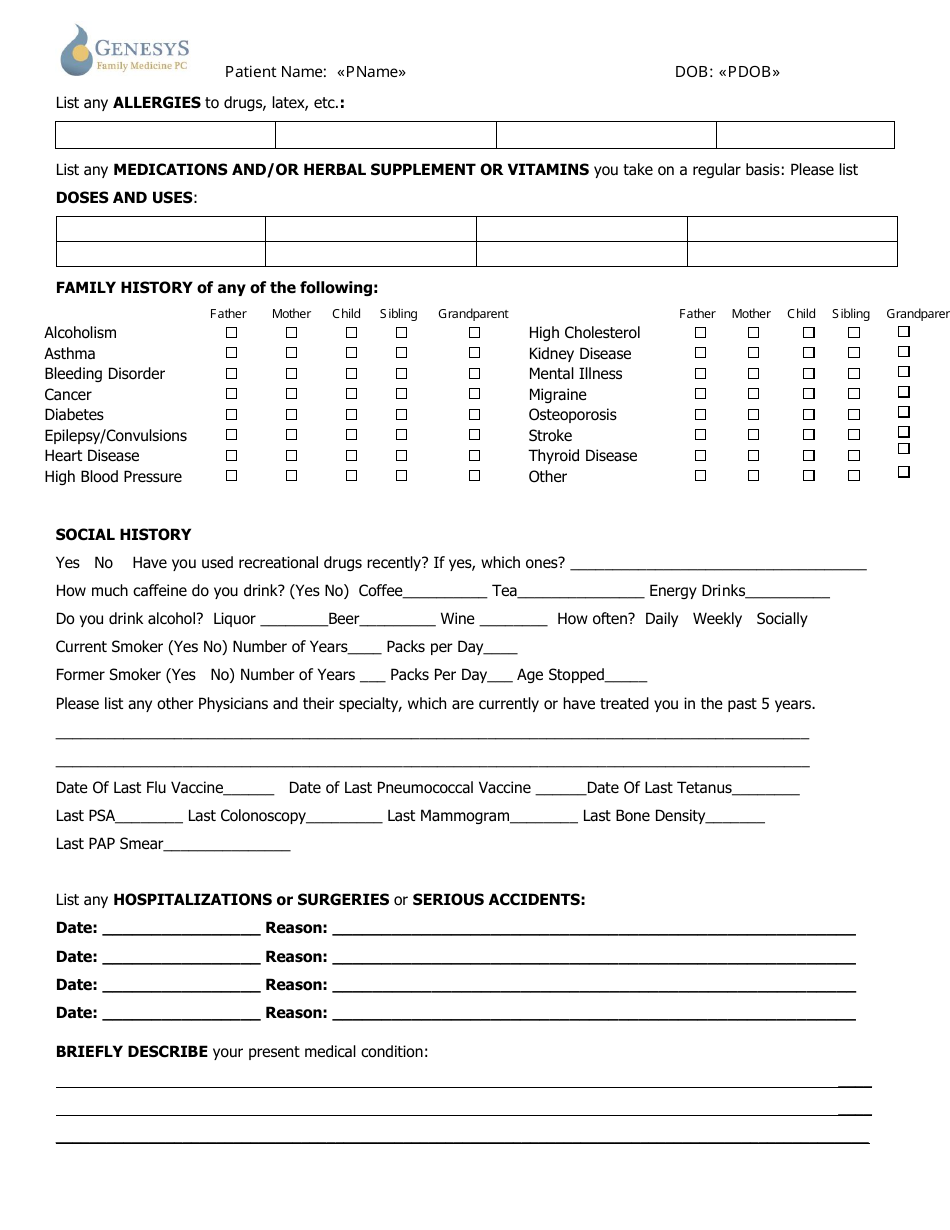 Patient Intake Form - Genesys - Fill Out, Sign Online and Download PDF ...