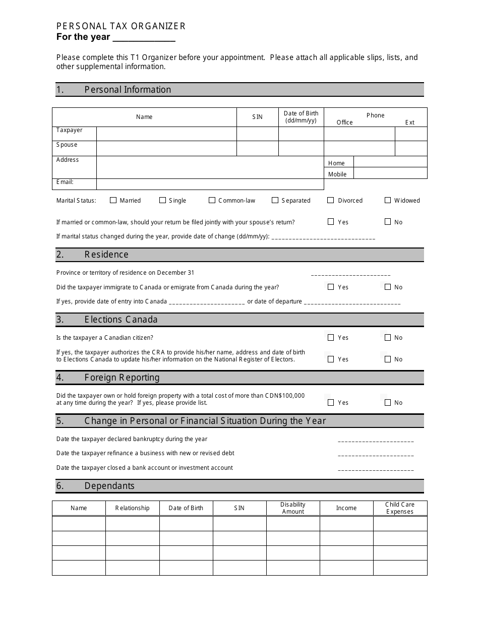Personal Tax Organizer Template, Page 1