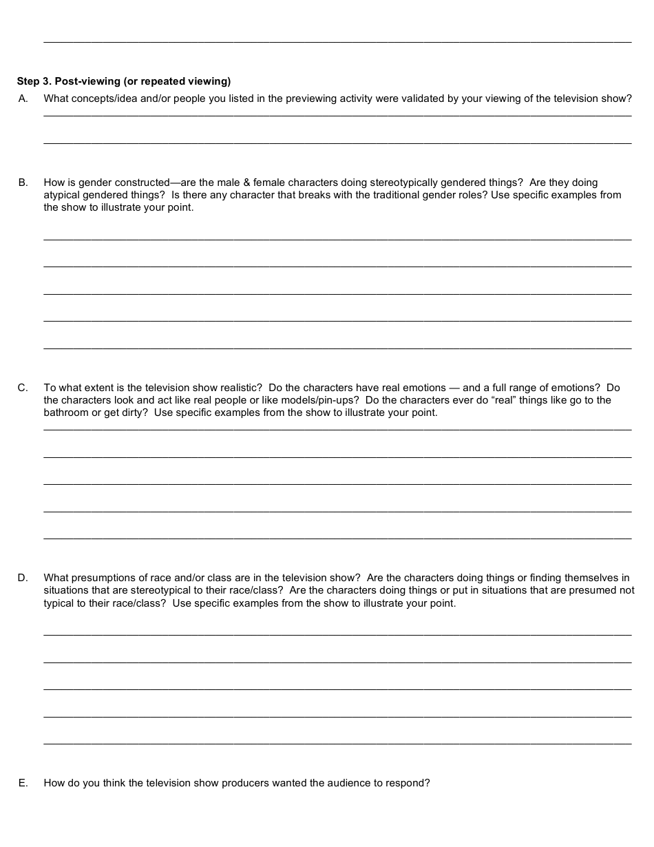 Television Show Analysis Worksheet Download Printable PDF | Templateroller