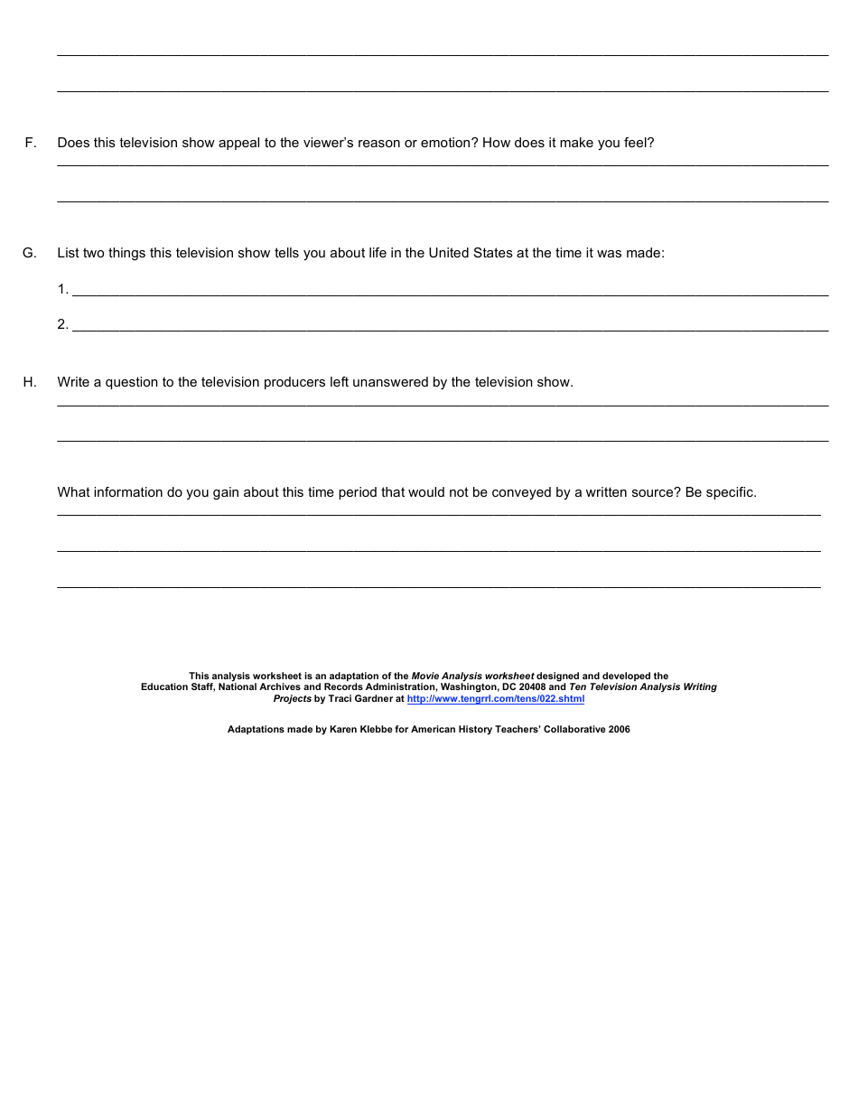 Television Show Analysis Worksheet, Page 3