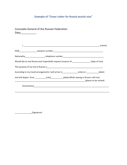 Cover Letter for Russia Tourist Visa - Consulate General of the Russian Federation Download Pdf