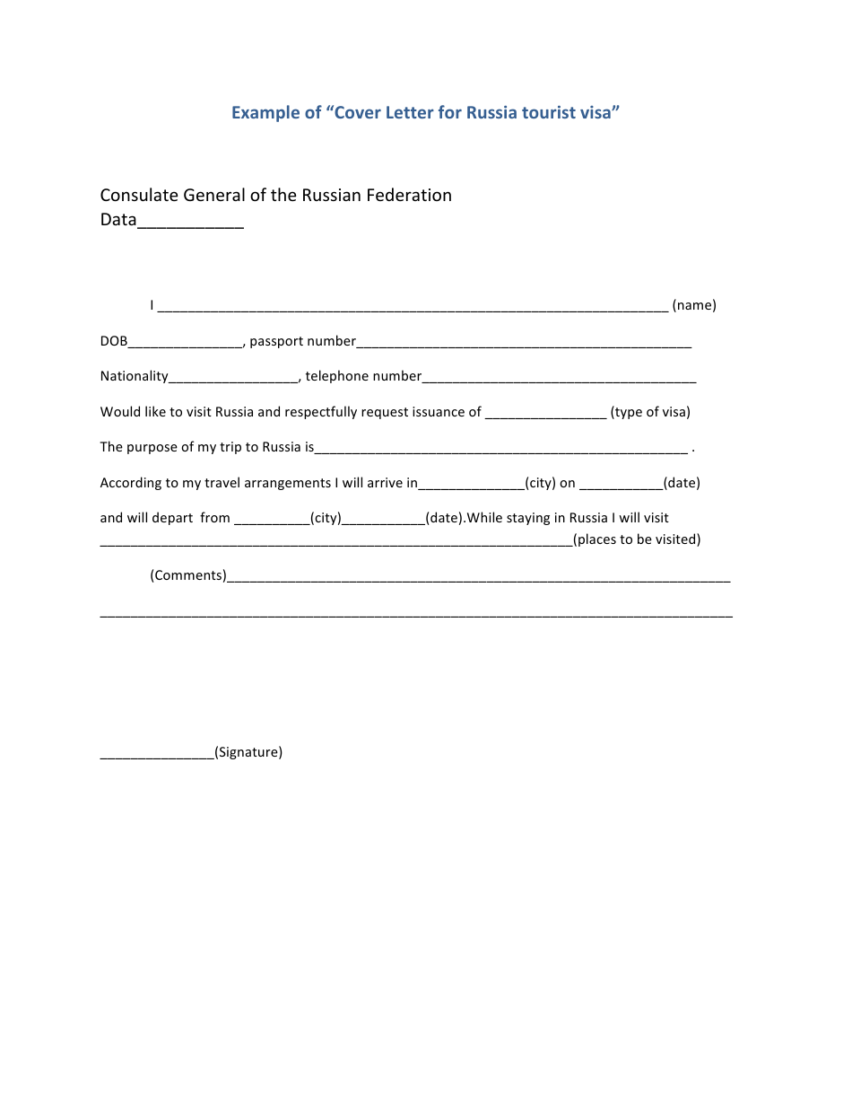 Cover Letter for Russia Tourist Visa - Consulate General of the Russian