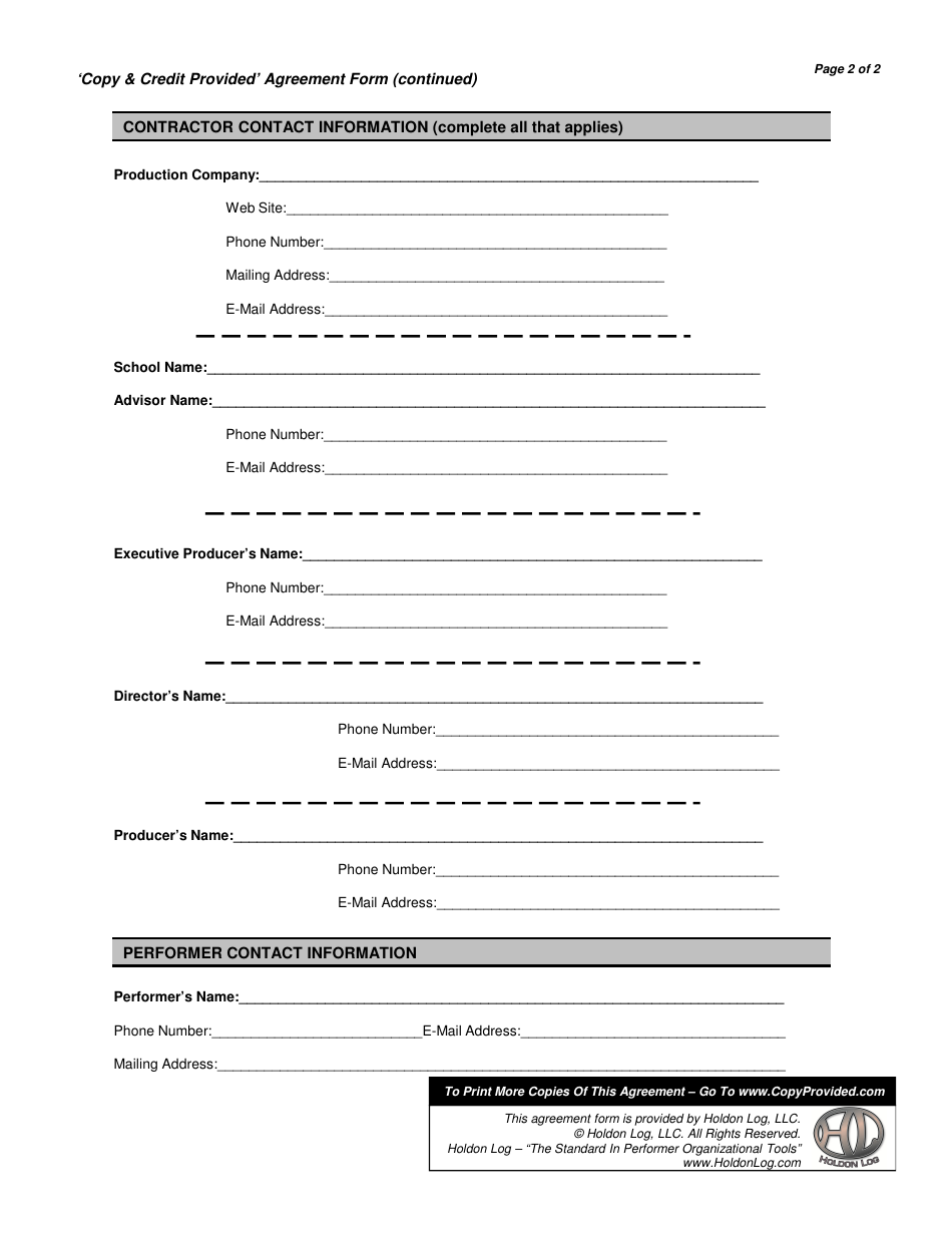 Copy  Credit Provided Agreement Form - Holdon Log, Page 2
