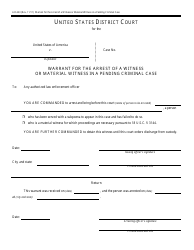 Document preview: Form AO443 Warrant for the Arrest of a Witness or Material Witness in a Pending Criminal Case