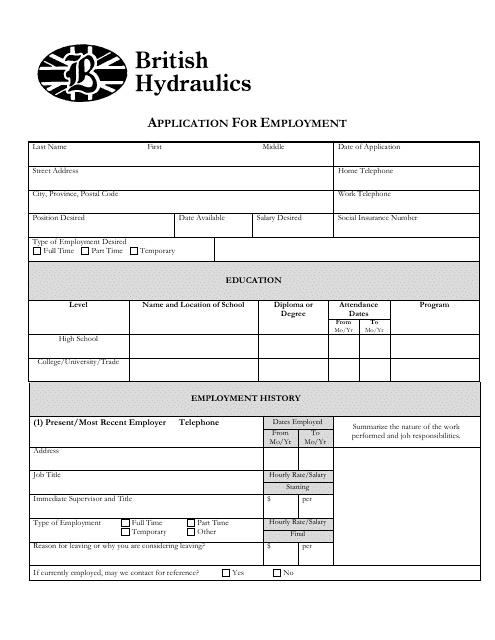 Application for Employment - British Hydraulics