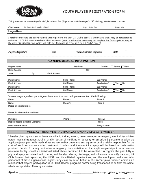 Youth Player Registration Form - US Club Soccer