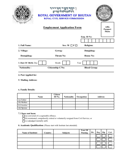 Employment Application Form - Bhutan