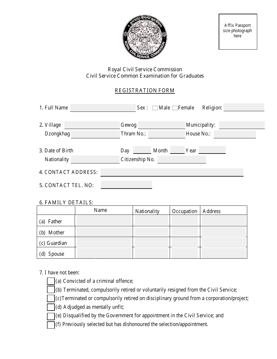 Registration Form - Bhutan, Page 1