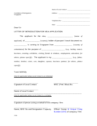 Form V39A &quot;Letter of Introduction for Visa Application&quot; - Singapore