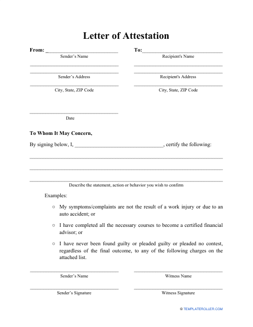 Letter of Attestation Template