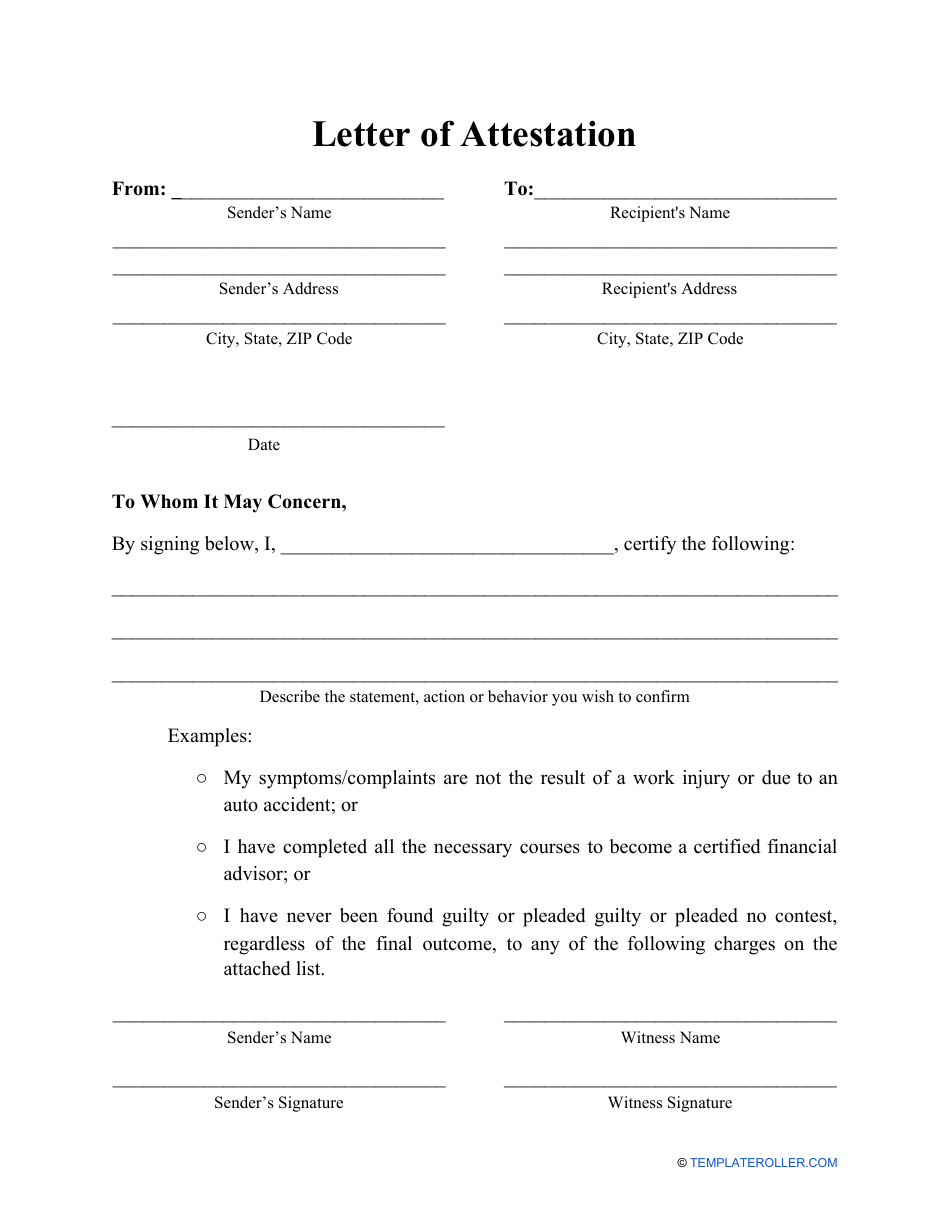 Letter of Attestation Template, Page 1