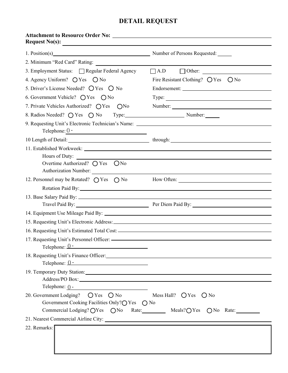 Detail Request Form, Page 1