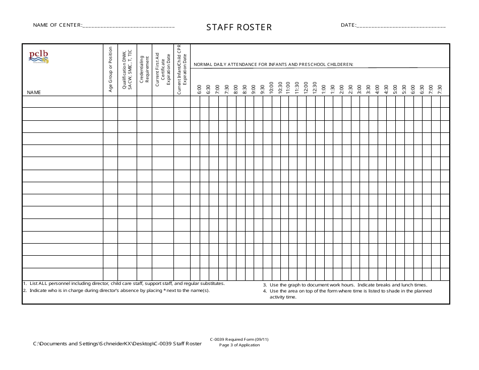 Form C-0039 Staff Roster - Pinellas County, Florida, Page 1