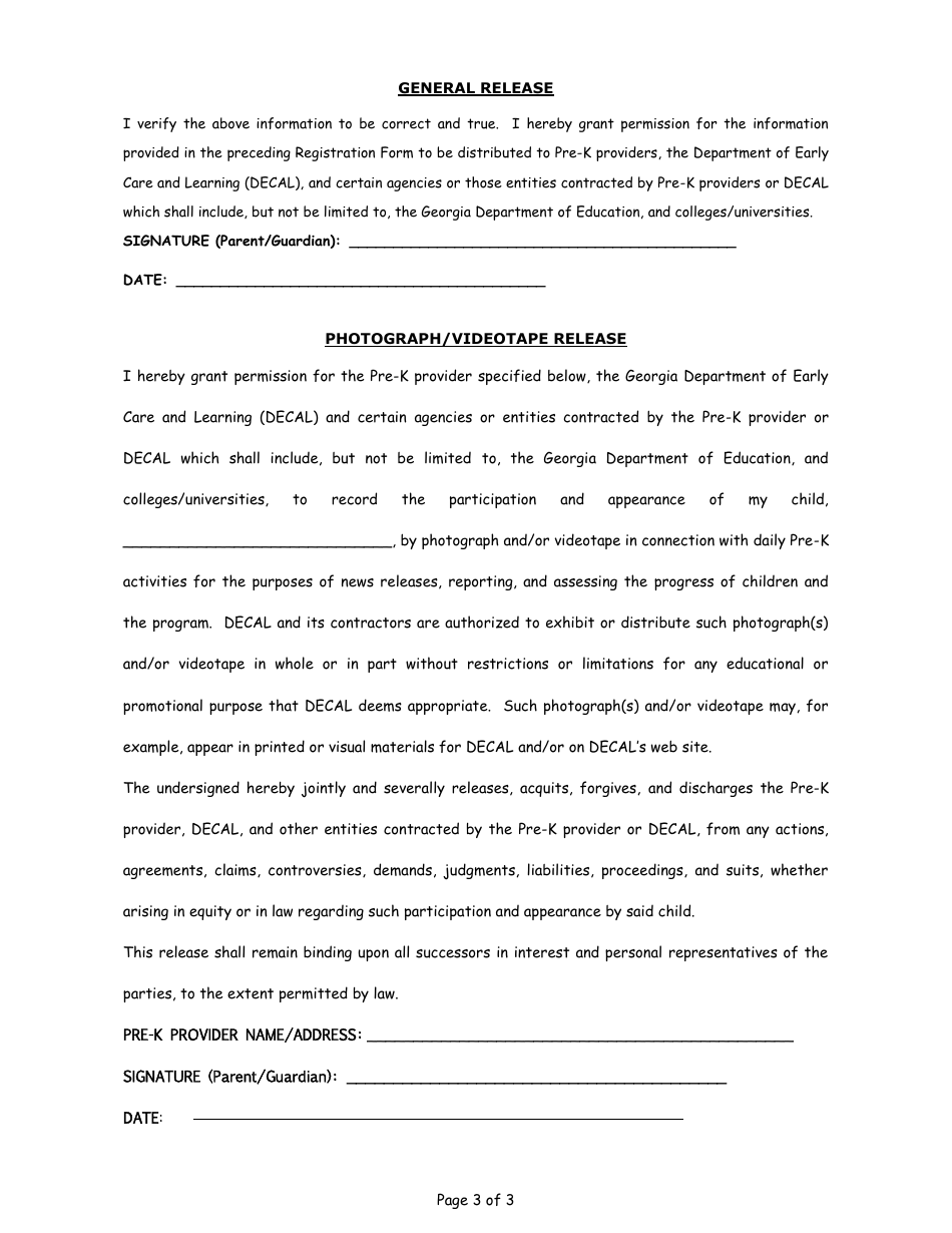 Pre-k Registration Form - Georgia (United States), Page 3