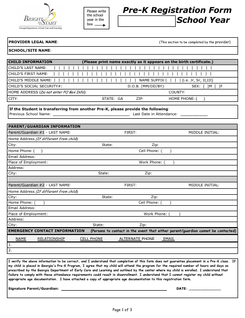 Pre-k Registration Form - Georgia (United States)