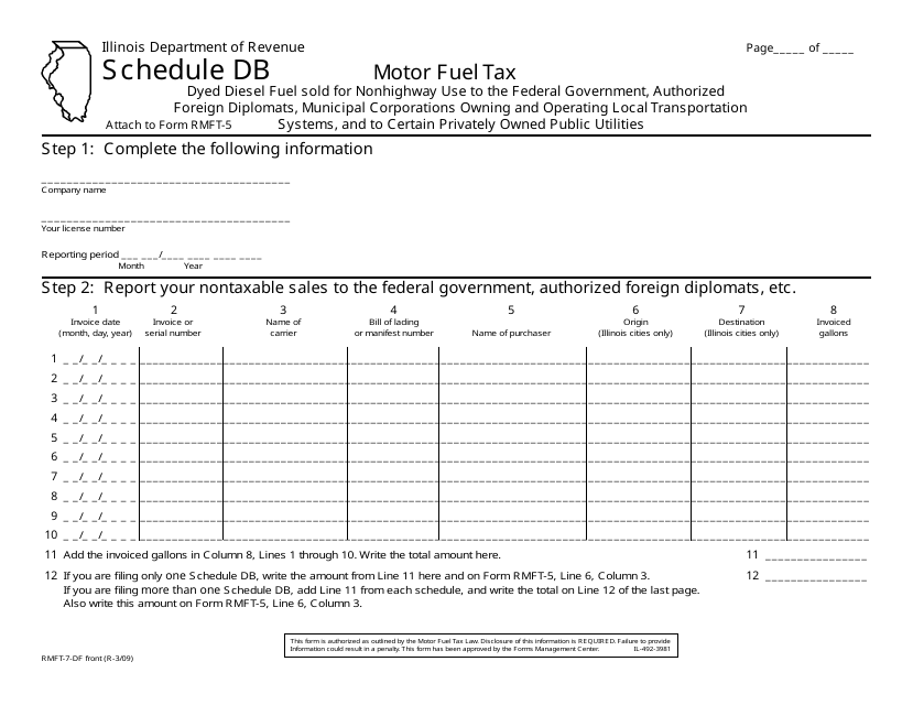 Form RMFT-7-DF Schedule DB Printable Pdf