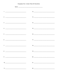 Document preview: Answer Sheet Template (50 Questions) - Geography Hunt