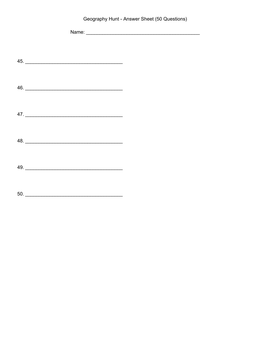 Answer Sheet Template (50 Questions) - Geography Hunt, Page 3