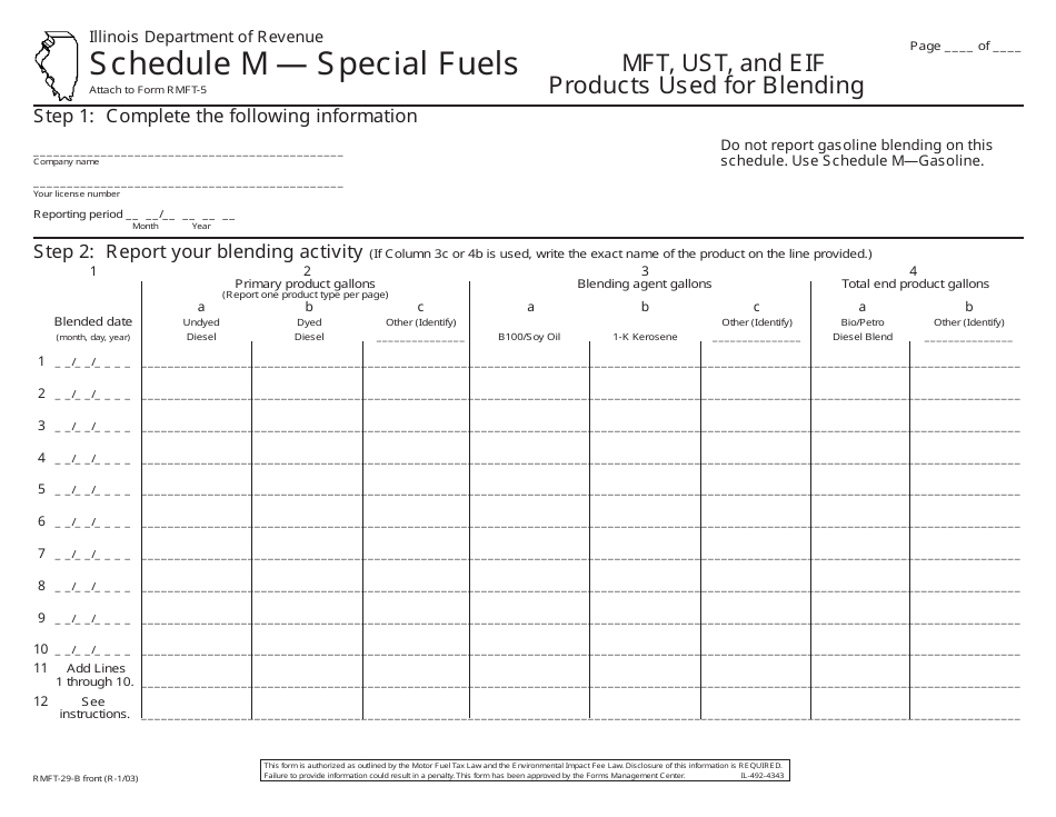 Form RMFT-29-B Schedule M Special Fuels - Illinois, Page 1