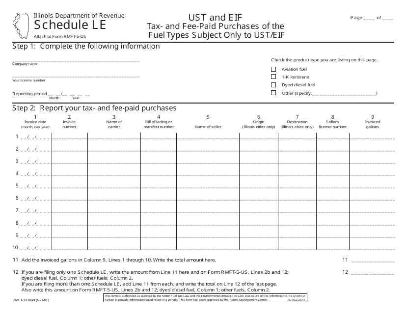 Form RMFT-18 Schedule LE  Printable Pdf