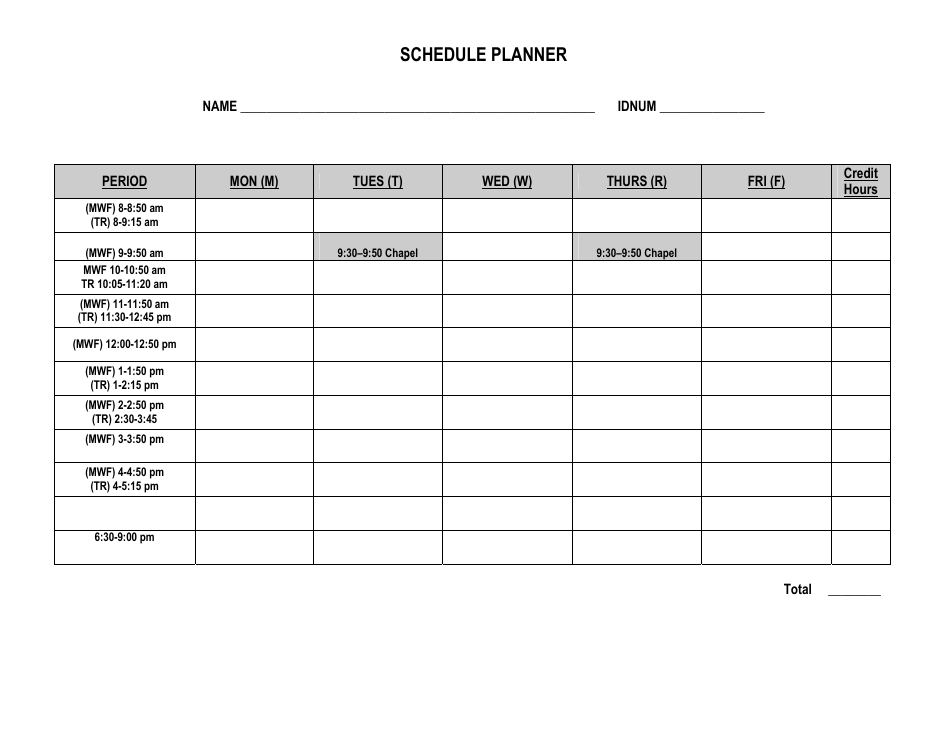 A schedule planner template with neatly arranged rows and columns for efficient planning.