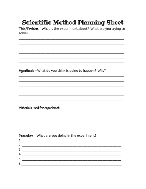 Scientific Method Planning Sheet Template