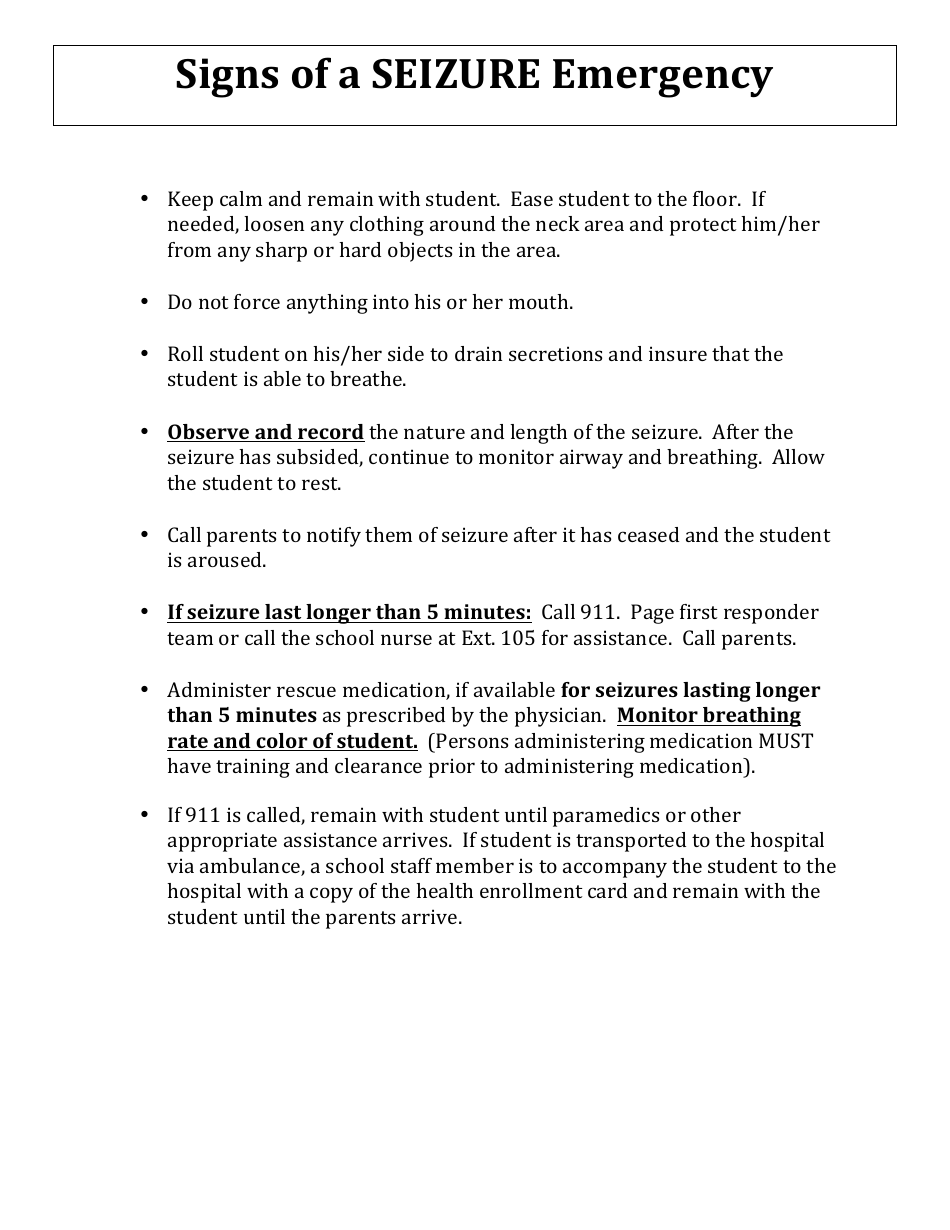 Seizure Emergency Care Plan Template, Page 4