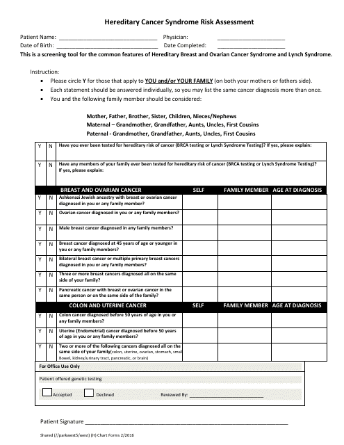Hereditary Cancer Syndrome Risk Assessment Form Download Pdf