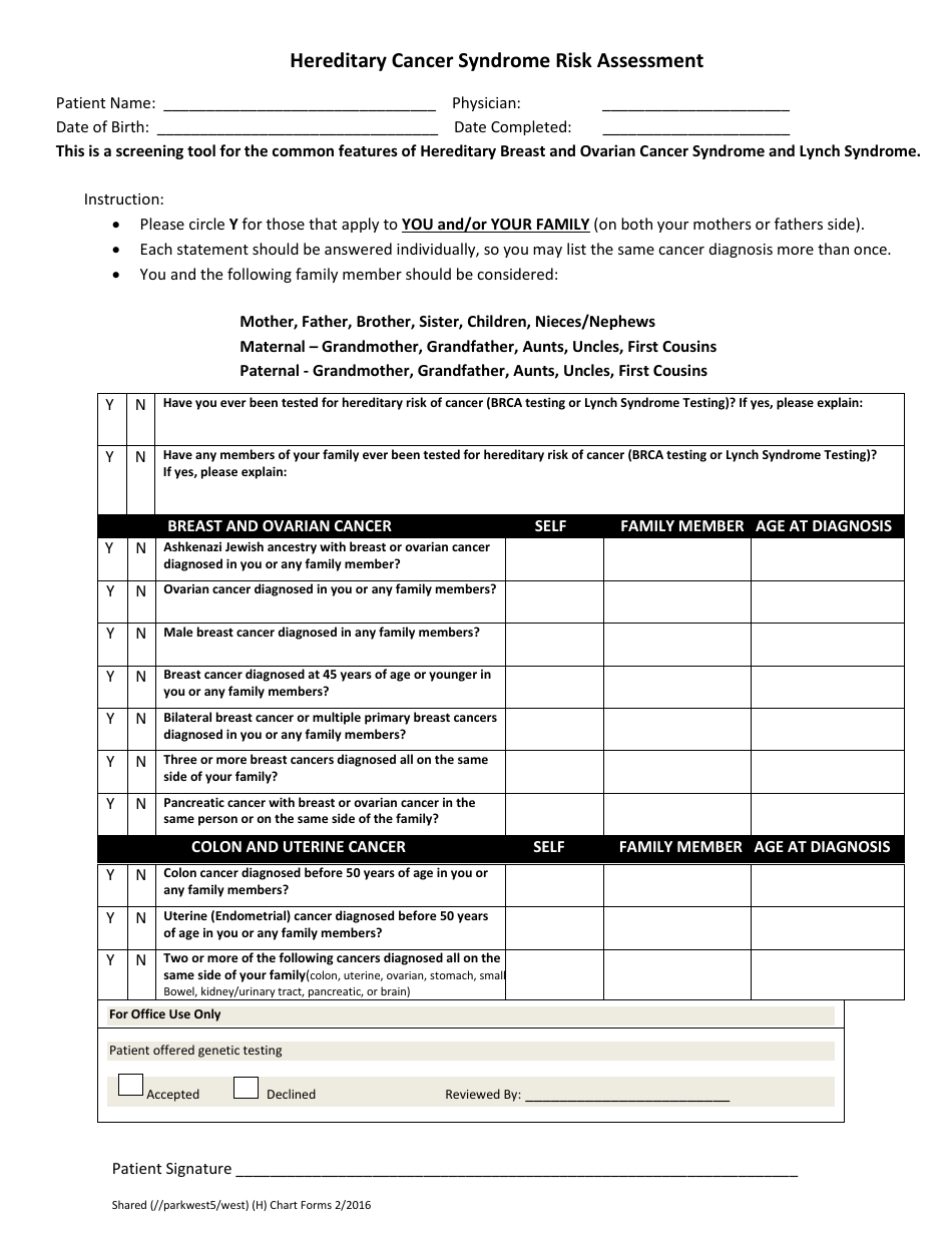Hereditary Cancer Syndrome Risk Assessment Form - Fill Out, Sign Online ...