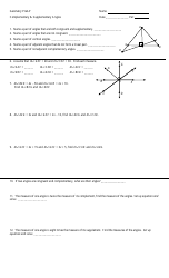 &quot;Geometry Preap Complementary and Supplementary Angles Worksheet&quot;