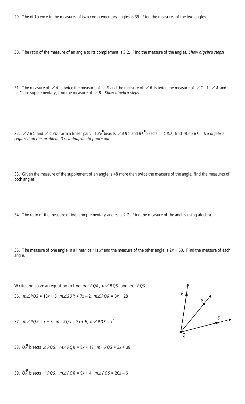 Geometry Preap Complementary and Supplementary Angles Worksheet, Page 3