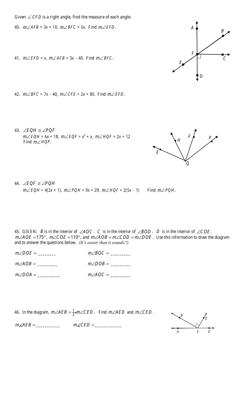 Geometry Preap Complementary and Supplementary Angles Worksheet ...