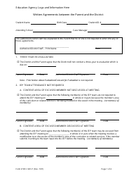 Document preview: Form 581-1281-P Written Agreements Between the Parent and the District - Oregon