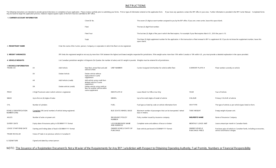 Form 78-9891E International Registration Plan (Frp) Irp (2) - Vehicle Information - New Brunswick, Canada, Page 2