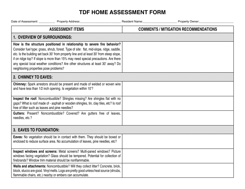 Tdf Home Assessment Form Download Pdf