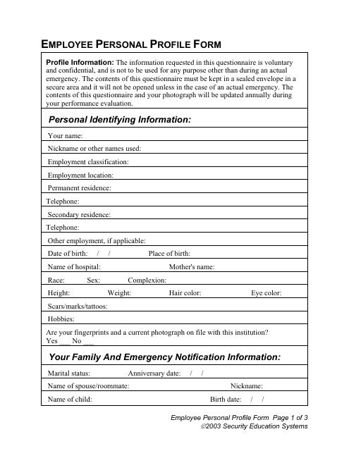 Employee Personal Profile Form