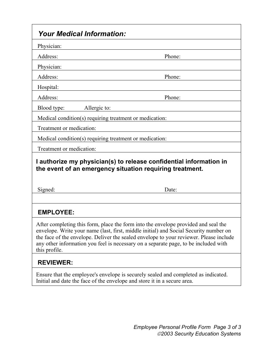 Employee Personal Profile Form, Page 3