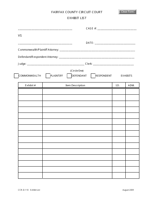 Form CCR-D-110  Printable Pdf