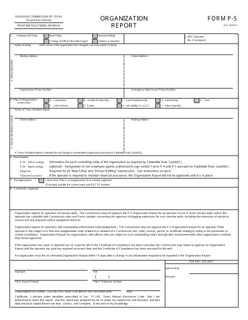 Form P-5 Organization Report - Texas