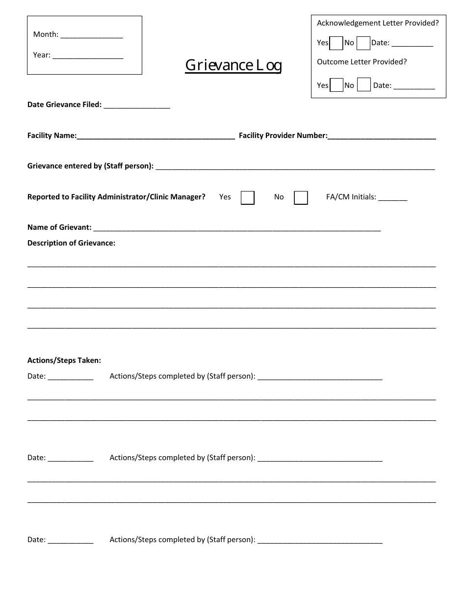 Grievance Log Template Download Fillable PDF Templateroller